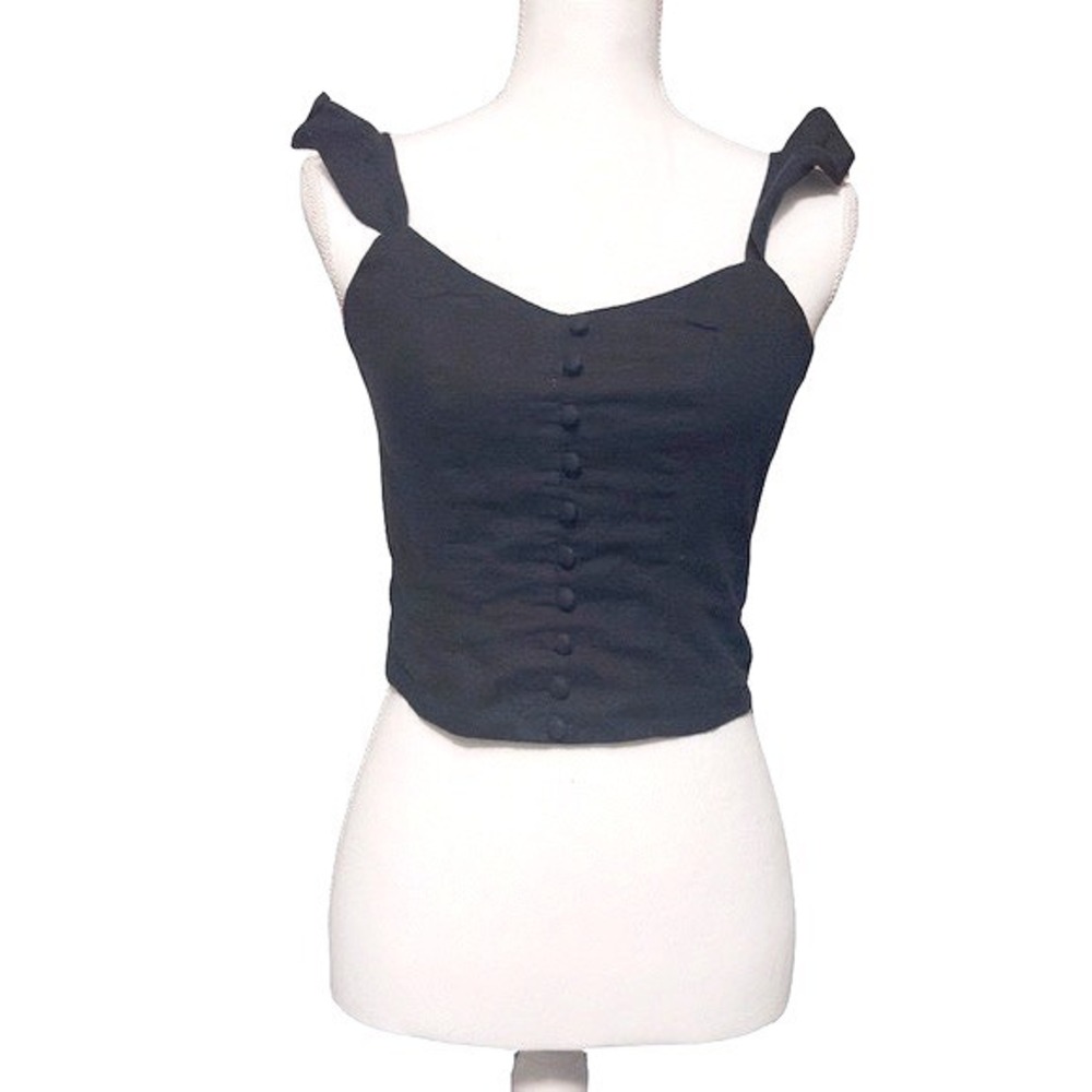 Banana Republic Petite XS‎ Black Linen Blend Button Front Crop top - Picture 2 of 6